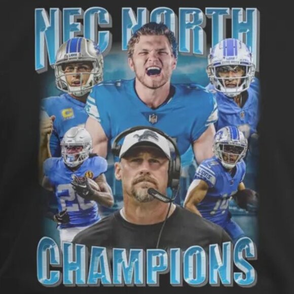 Dan Campbell Detroit Lions NFC North Championship Football Coach Fan T-Shirt 79 - Picture 2 of 5